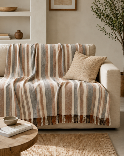Colcha Eco-Line de algodón reciclado con textura de líneas tejidas